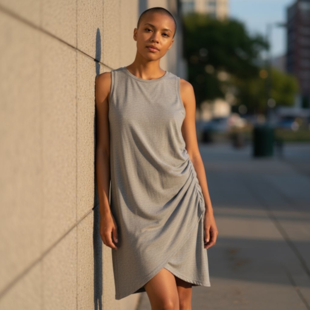 Leith Asymmetrical Sleeveless Dress in Light Gray